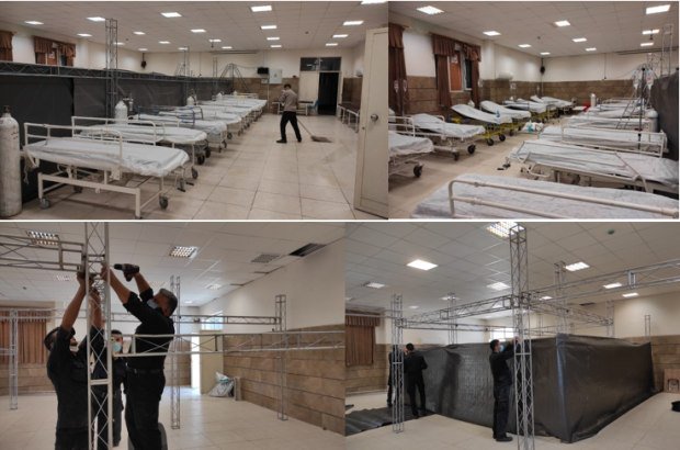 آماده سازی و تجهیز بزرگترین مرکز بستری موقت بیماران کرونایی در شیراز